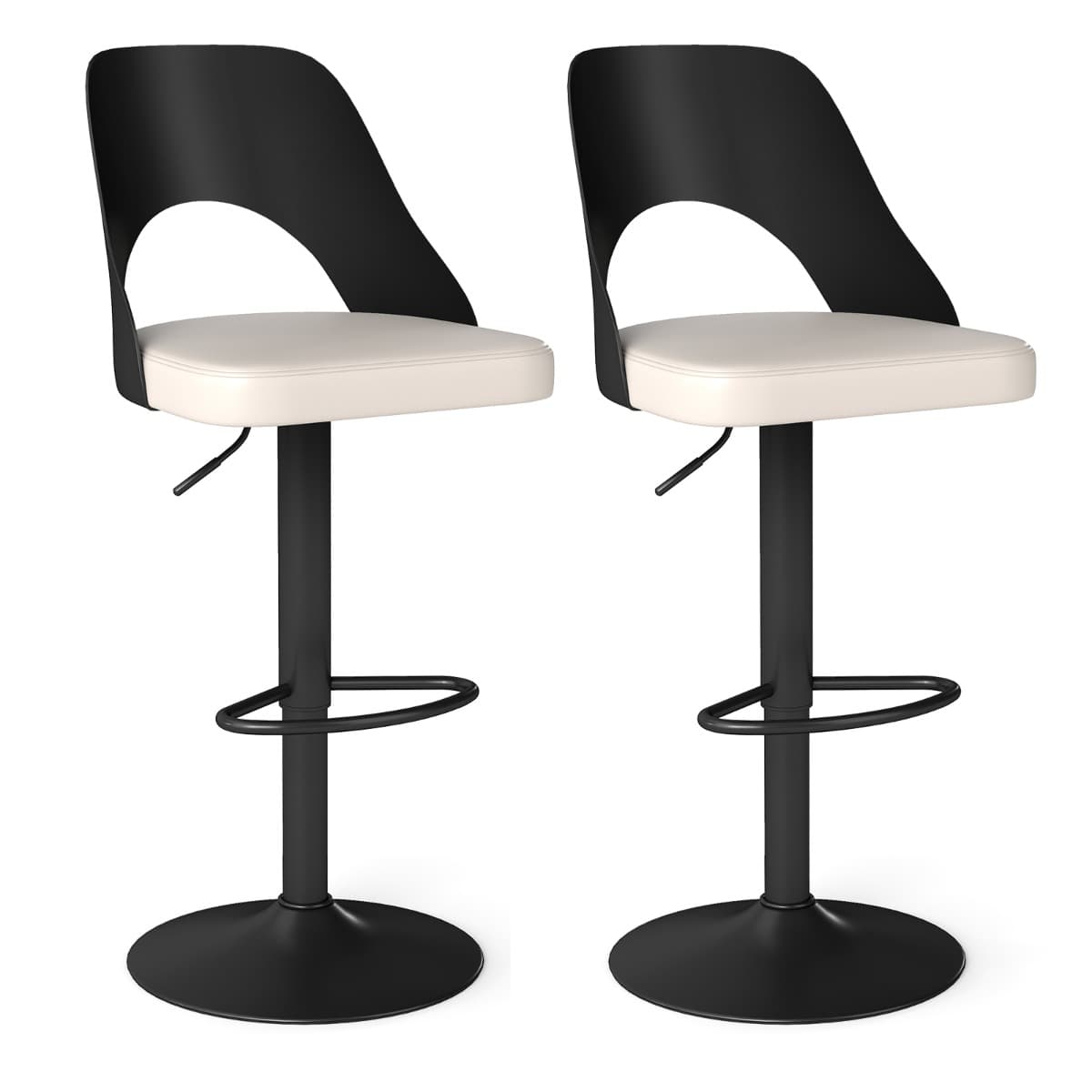 CostwayLot de 2 Tabourets de Bar Pivotantes à 360° Siège Réglable en Hauteur Chaises de Cuisine avec Assise et Dossier en Simili Cuir Noir